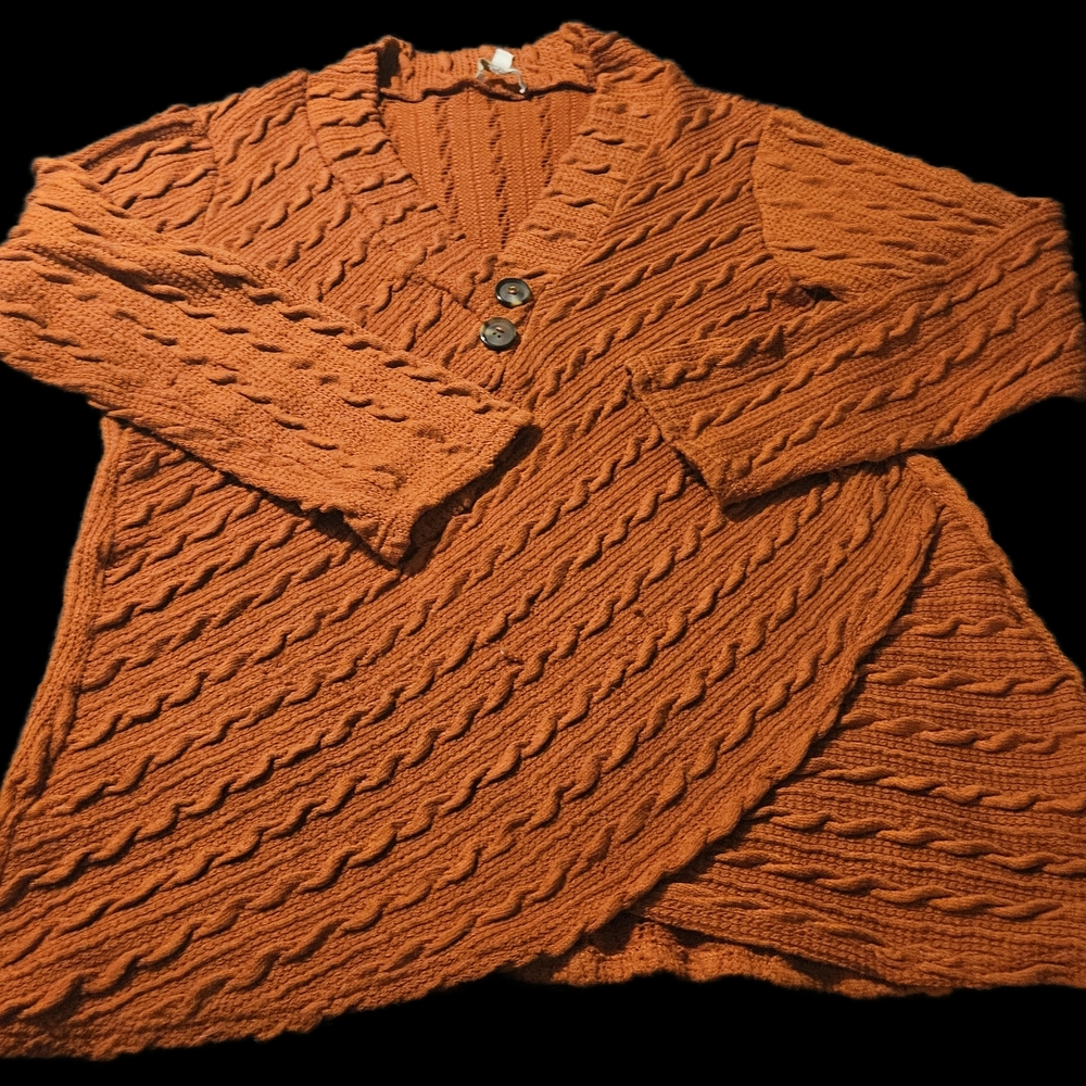 Elegant V-Neck Orange Cable Knit Sweater